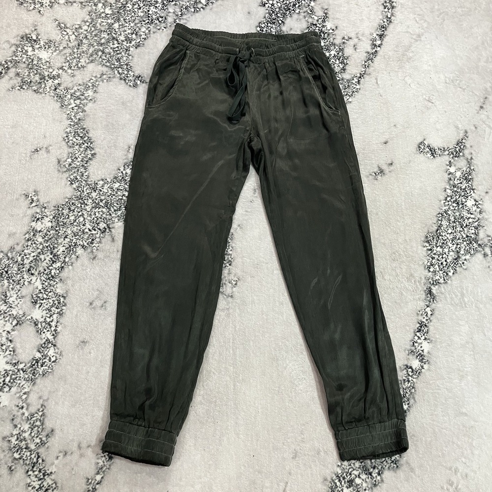Bella Dahl Womens Size XS Dark Green Satin Pull On Jogger Pants Drawstring